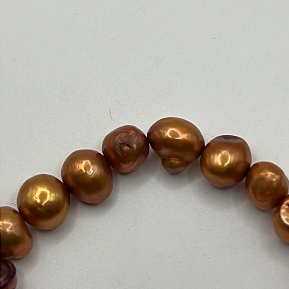 TWO BRONZE AND GOLD REAL FRESHWATER PEARL STRETCH BRACELETS-ONE WITH STERLING - Picture 9 of 12